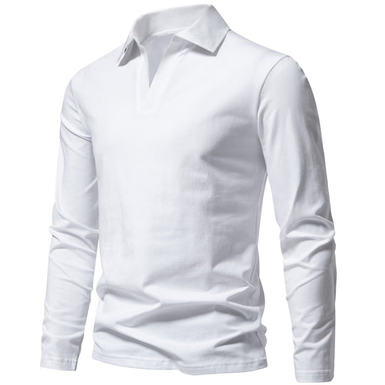 Herren nan Langarm-Polo mit offenem V-Ausschnitt, feinem Rippenkragen und schmaler Silhouette EB