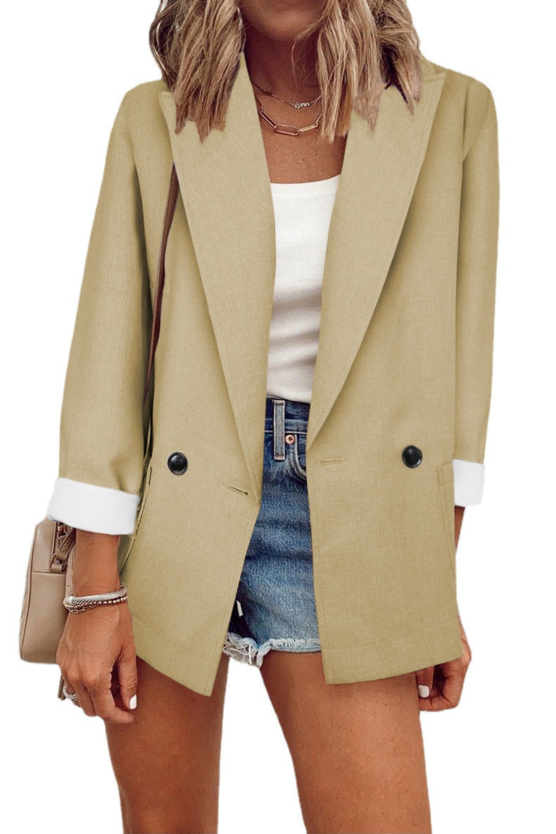 Damen modischer Oversized-Blazer im schlichten Design mit eleganten Knopfdetails EB