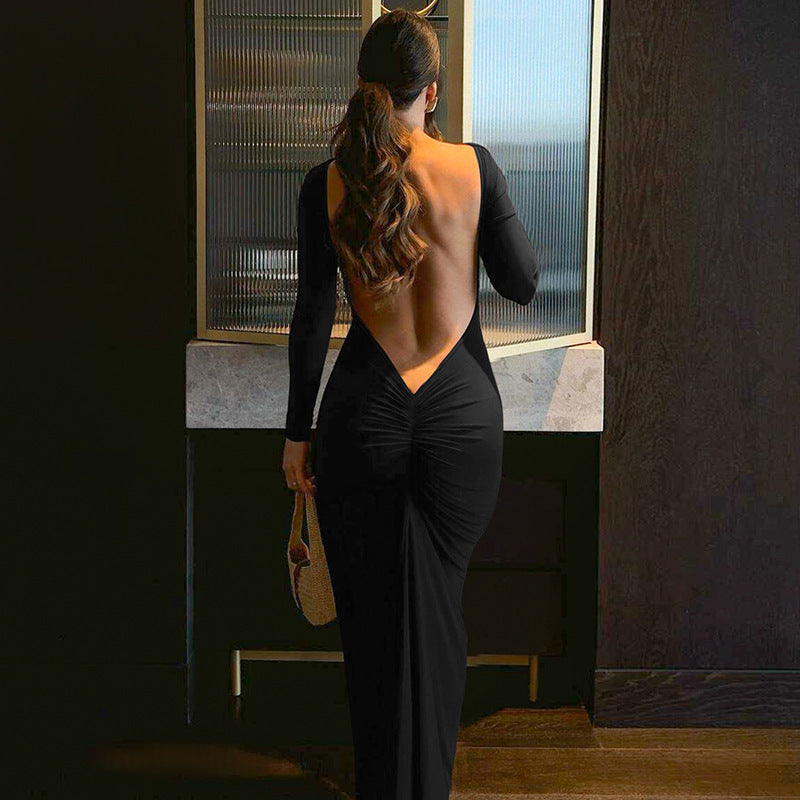 Damen Elegantes langes Kleid mit raffiniertem Raffungseffekt EB