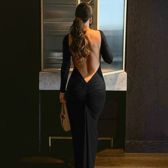 Damen Elegantes langes Kleid mit raffiniertem Raffungseffekt EB