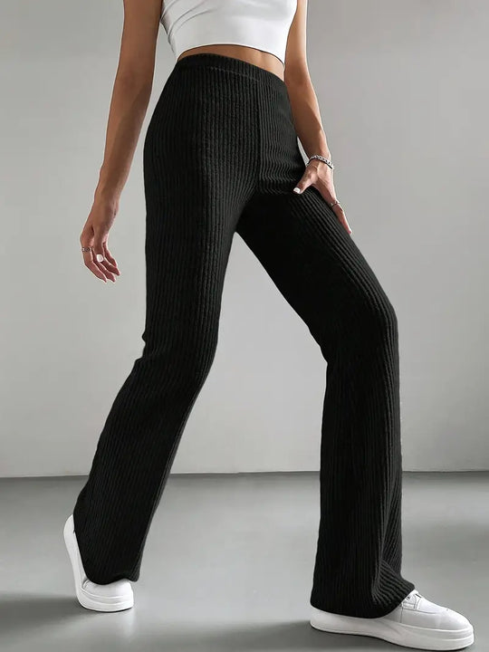 Damen Hochtaillierte Flared-Hose mit Rippstruktur EB