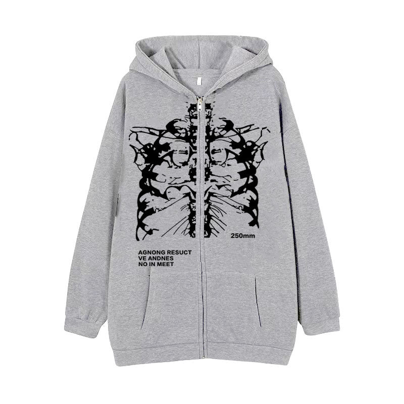 Damen nan Kapuzenjacke mit durchgehendem Reißverschluss und Rippenherz-Print EB