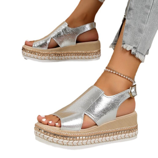 Damen elegante Keil-Sandalen mit offenen Zehen und Riemen EB