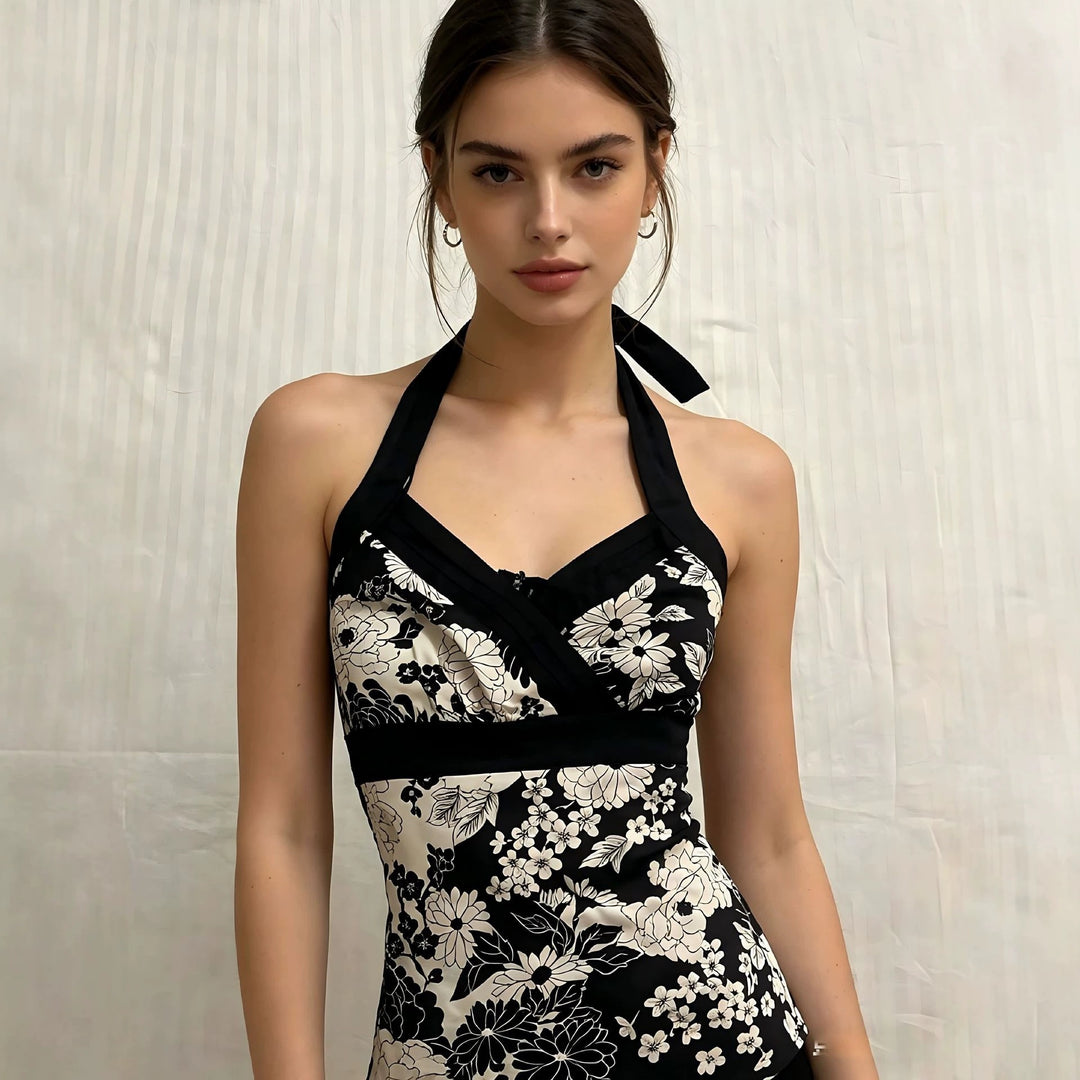 Damen elegantes Haltertop mit floralem Design EB