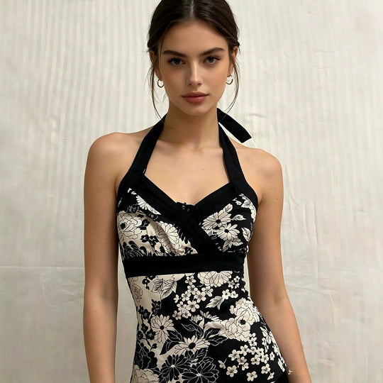 Damen elegantes Haltertop mit floralem Design EB