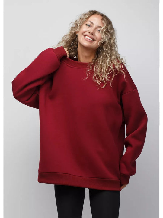 Damen oversized Sweatshirt mit Rundhalsausschnitt, French-Terry Innenfutter und überschnittener Schulter EB
