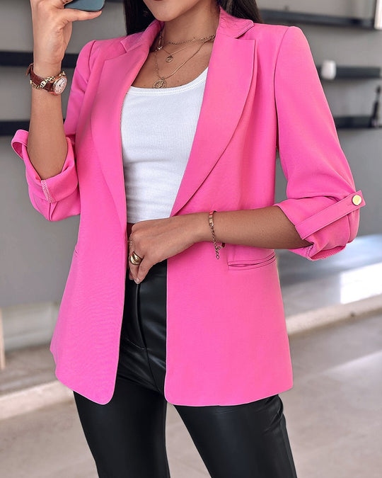 Damen klassischer Blazer mit modischen Ärmeln und seitlichen Taschen EB
