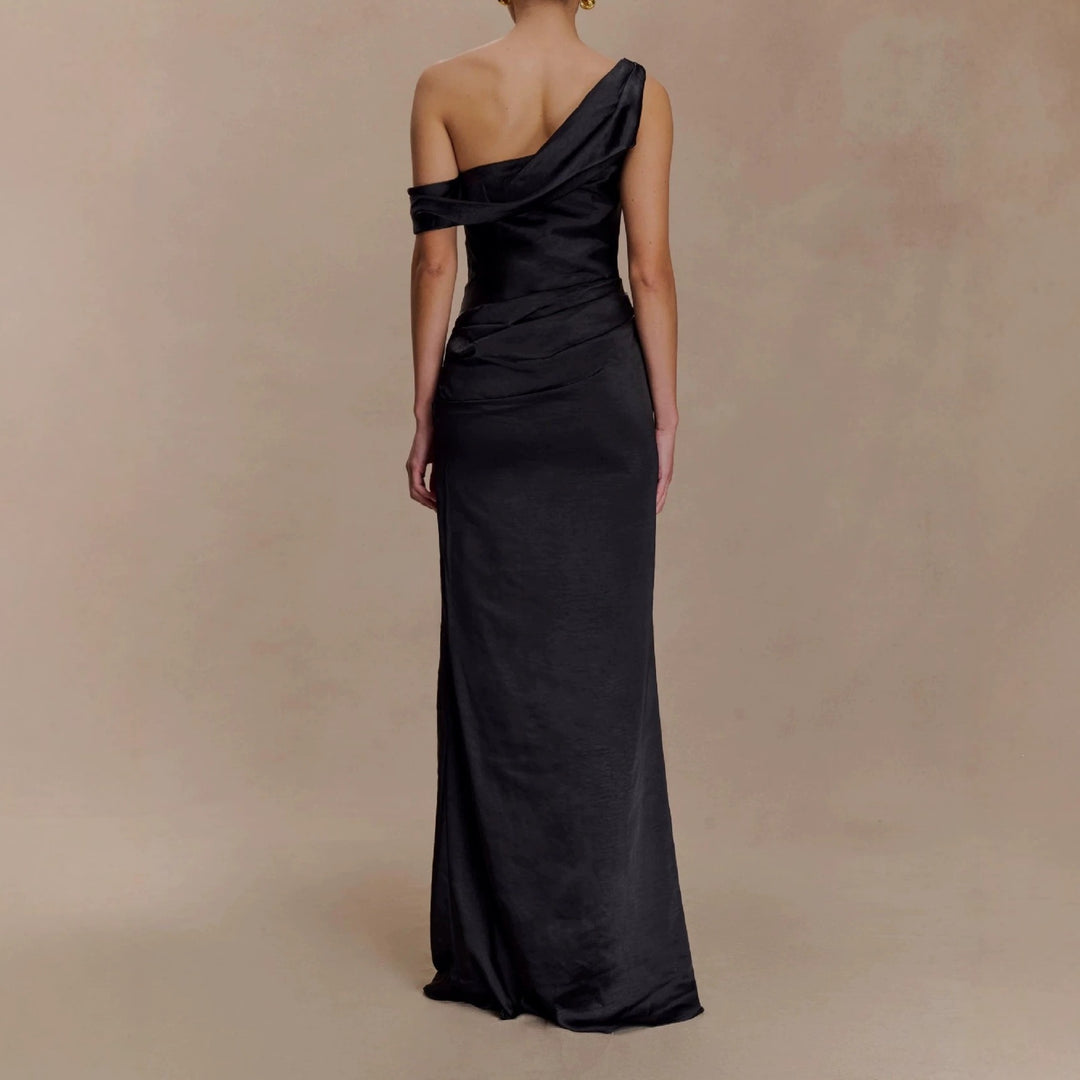 Damen Elegantes asymmetrisches Maxikleid mit raffinierter Drapierung EB