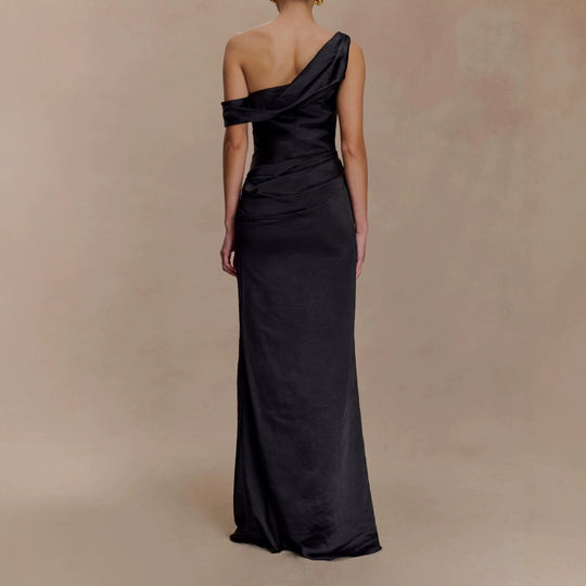 Damen Elegantes asymmetrisches Maxikleid mit raffinierter Drapierung EB