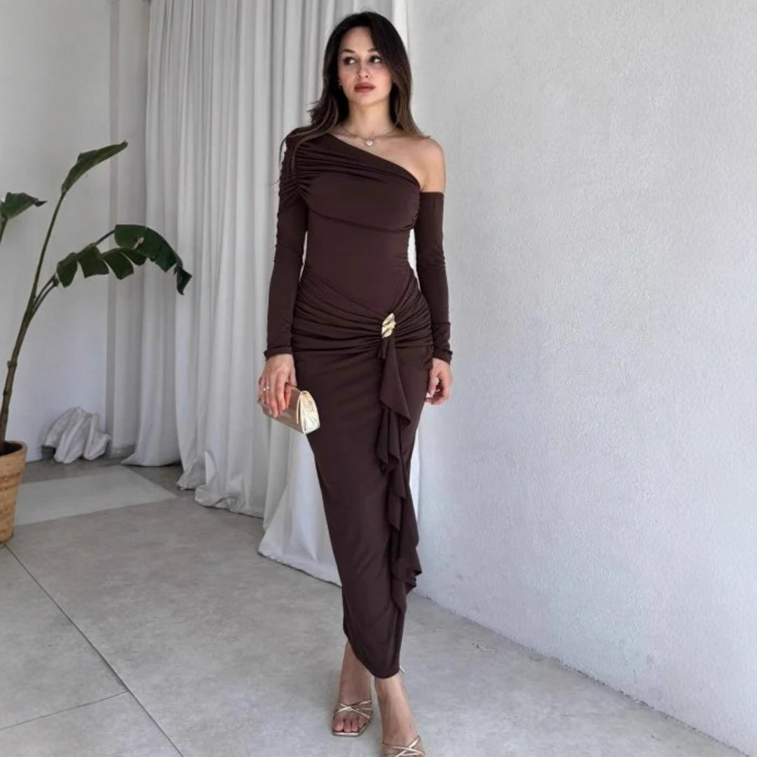 Damen elegantes Wickelkleid mit asymmetrischem Design und raffinierten Drapierungen EB