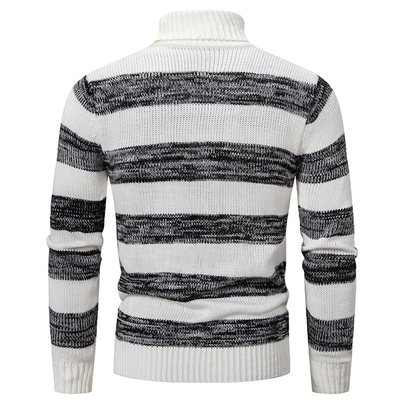 Herren hochwertiger Rollkragenpullover mit auffälligem Streifenmuster EB