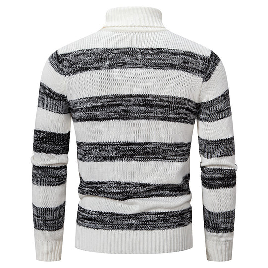 Herren hochwertiger Rollkragenpullover mit auffälligem Streifenmuster EB