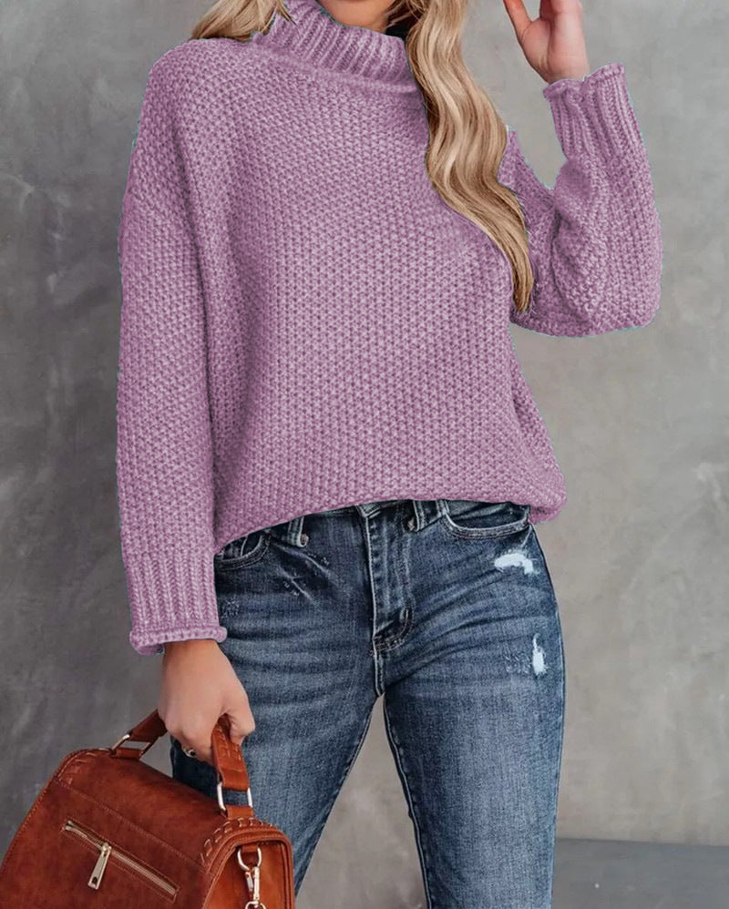 Damen kuscheliger Strickpullover mit hohem Kragen und luftiger Struktur EB