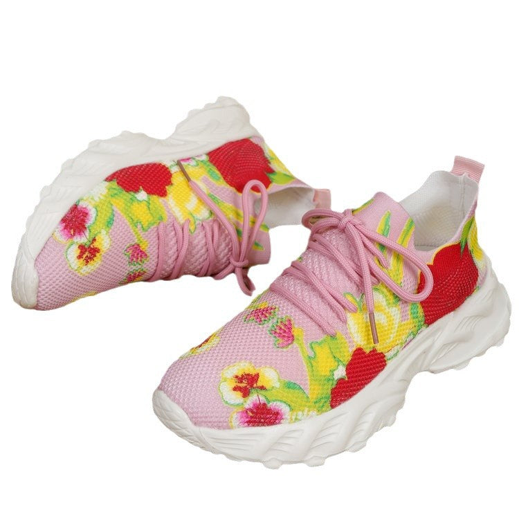 Damen modische Sneakers mit floralem Design und atmungsaktiver Textiloberfläche EB