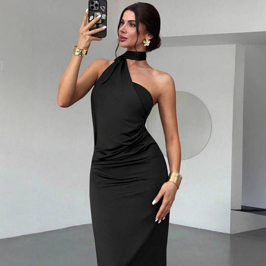 Damen Elegantes Langarm-Minikleid mit drapierter Silhouette und schickem Stehkragen EB