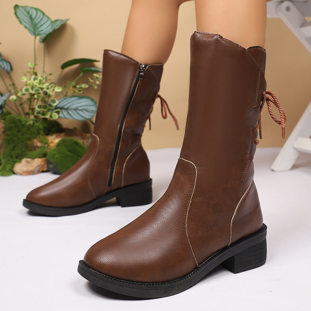 Damen Modische Stiefel mit Schnürung und seitlichem Reißverschluss EB