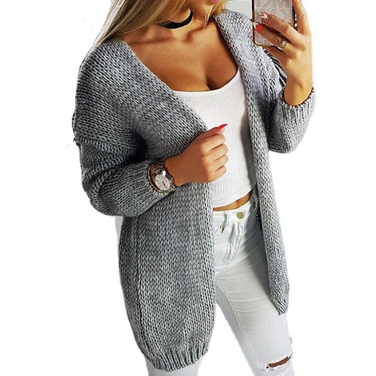 Damen lockerer Strickcardigan mit weichem Material und lässigem Schnitt EB
