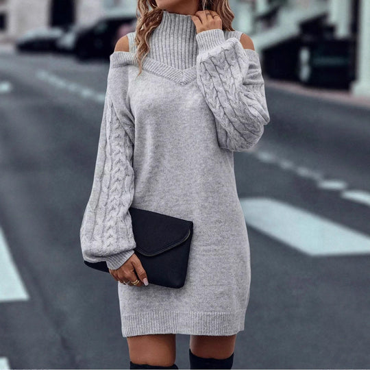 Damen Strickkleid mit offener Schulter und Zopfmuster EB