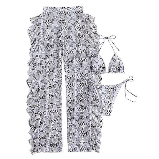Damen Triangel-Bikini mit schickem Snake-Print und passender Maxi-Shorts EB