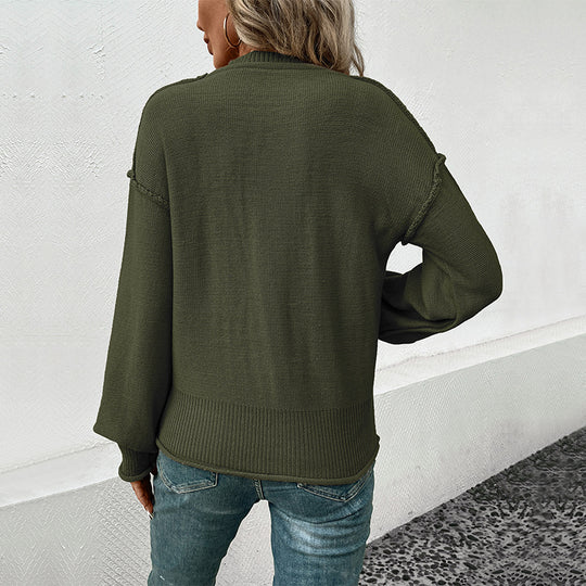 Damen lässiger Pullover mit voluminösen Ärmeln und praktischer Taschendetail EB