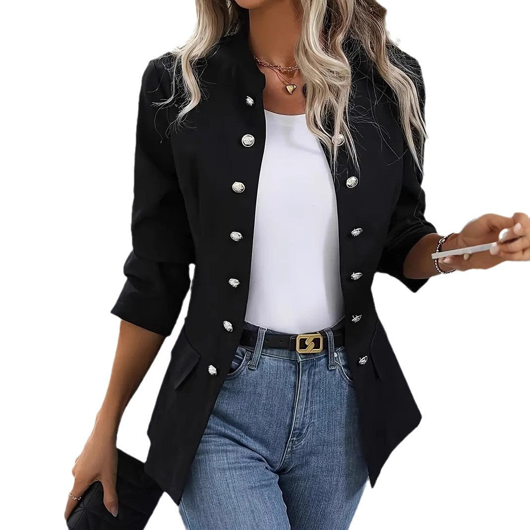 Damen elegante kurzärmelige Blazer mit dekorativen Knöpfen EB