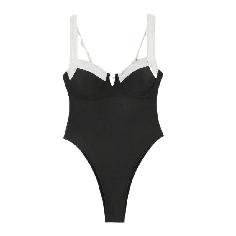 Damen Einteiliger Badeanzug mit raffiniertem Bustier-Design und hohen Beinausschnitten EB
