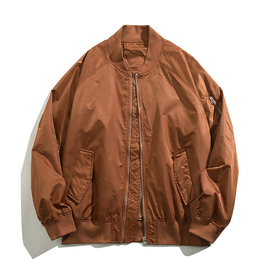 Men's  relaxed nylon zip-front bomber jacket with raglan sleeves and angled flap hand pockets EB