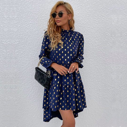 Damen Kleid mit voluminösem Rock und elegantem Stehkragen EB