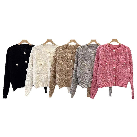Damen trendige Strickjacke mit dekorativen Knöpfen und lässigem Schnitt EB