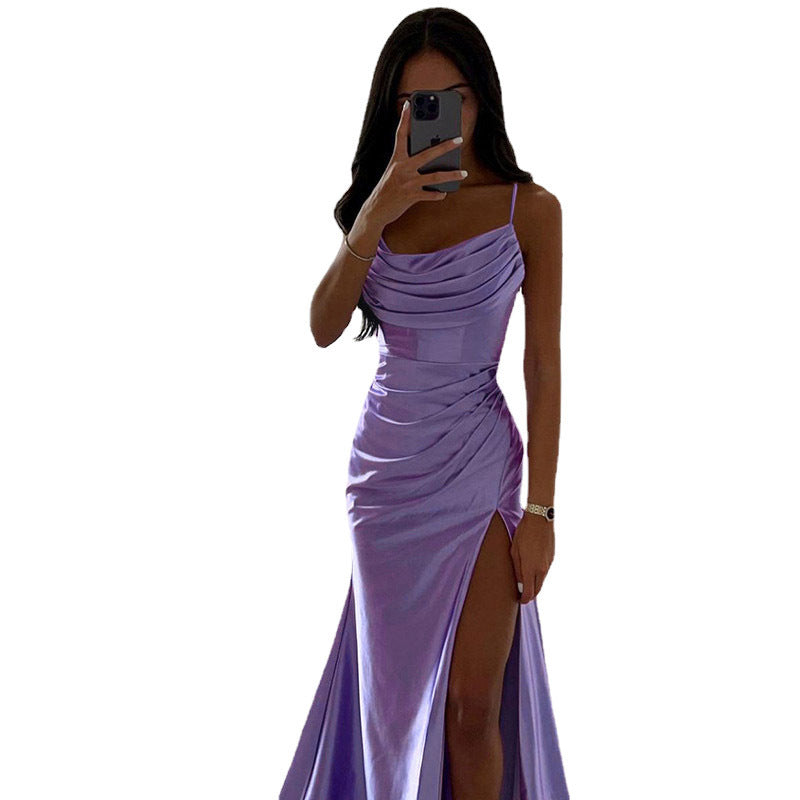 Damen Elegantes Abendkleid mit Raffungen und hohem Split EB