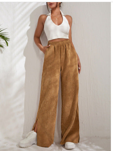 Damen Weite Plissierte Hose zur Freizeitgestaltung EB