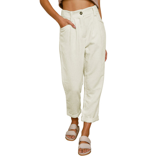 Damen modische Cordhose mit hohem Bund und weitem Bein EB