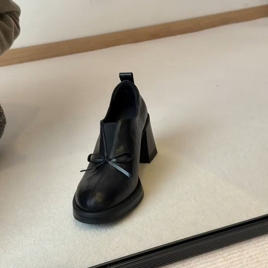 Damen Elegante Schnürschuhe mit modischem Schleifenakzent und blockiertem Absatz EB