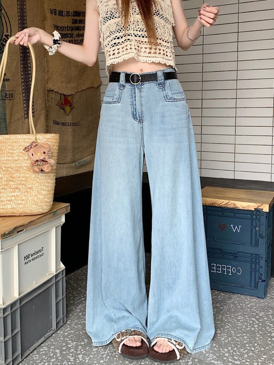 Damen Weit geschnittene Jeans mit hohem Bund und modernen Details EB