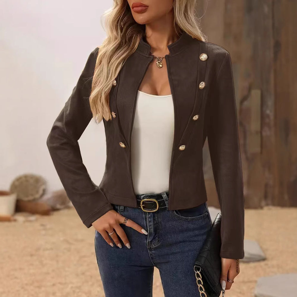 Damen Kurze Blazerjacke mit eleganter Knopfleiste und Stehkragen EB