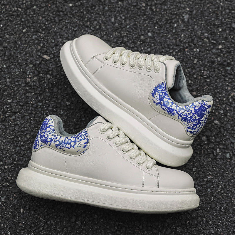 Damen Komfortable Leder Sneakers mit dicker Sohle EB