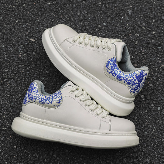 Damen Komfortable Leder Sneakers mit dicker Sohle EB