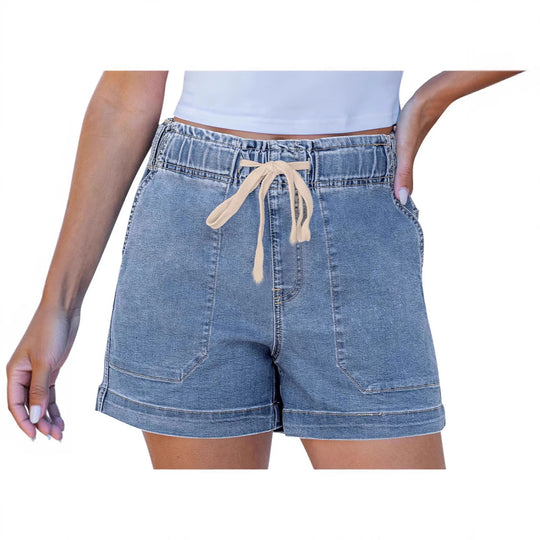 Damen bequeme Denim-Shorts mit Gummizug und praktischen Taschen EB