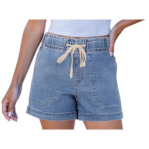 Damen bequeme Denim-Shorts mit Gummizug und praktischen Taschen EB