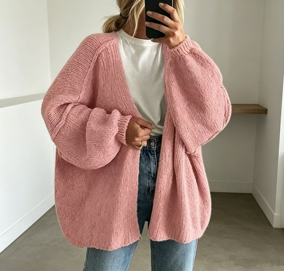 Damen Oversized Grobstrick-Cardigan mit weitem Ärmel EB