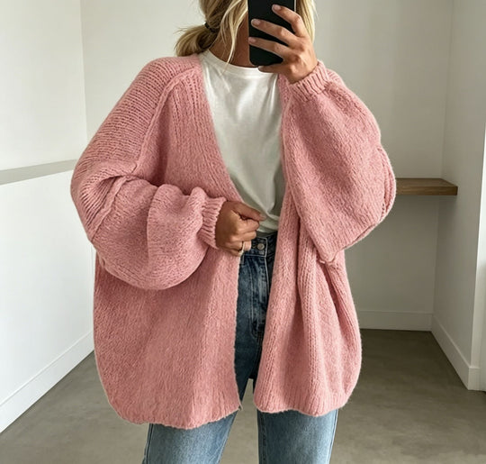 Damen Oversized Grobstrick-Cardigan mit weitem Ärmel EB