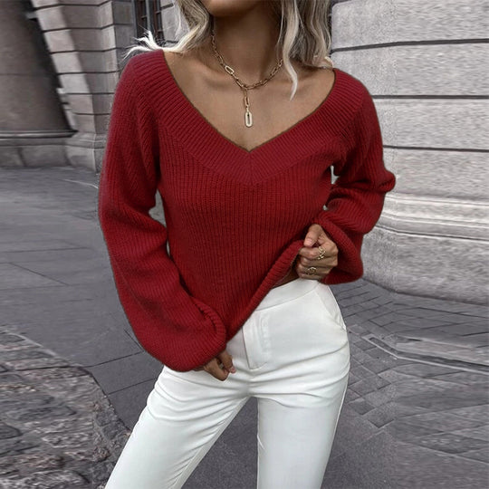 Damen Strickpullover mit V-Ausschnitt und angesagten A-Shape Ärmeln EB