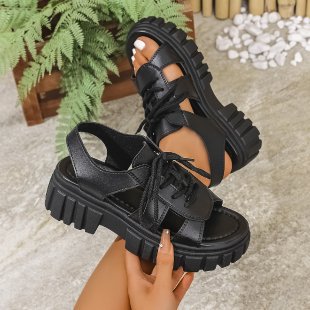 Damen Plateau-Sandalen mit stylishen Schnürdetails und rutschfester Sohle EB
