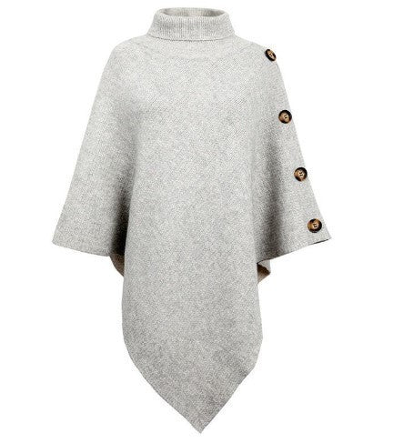 Damen Strick-Poncho mit steigendem Kragen und dekorativen Knopfdetails EB