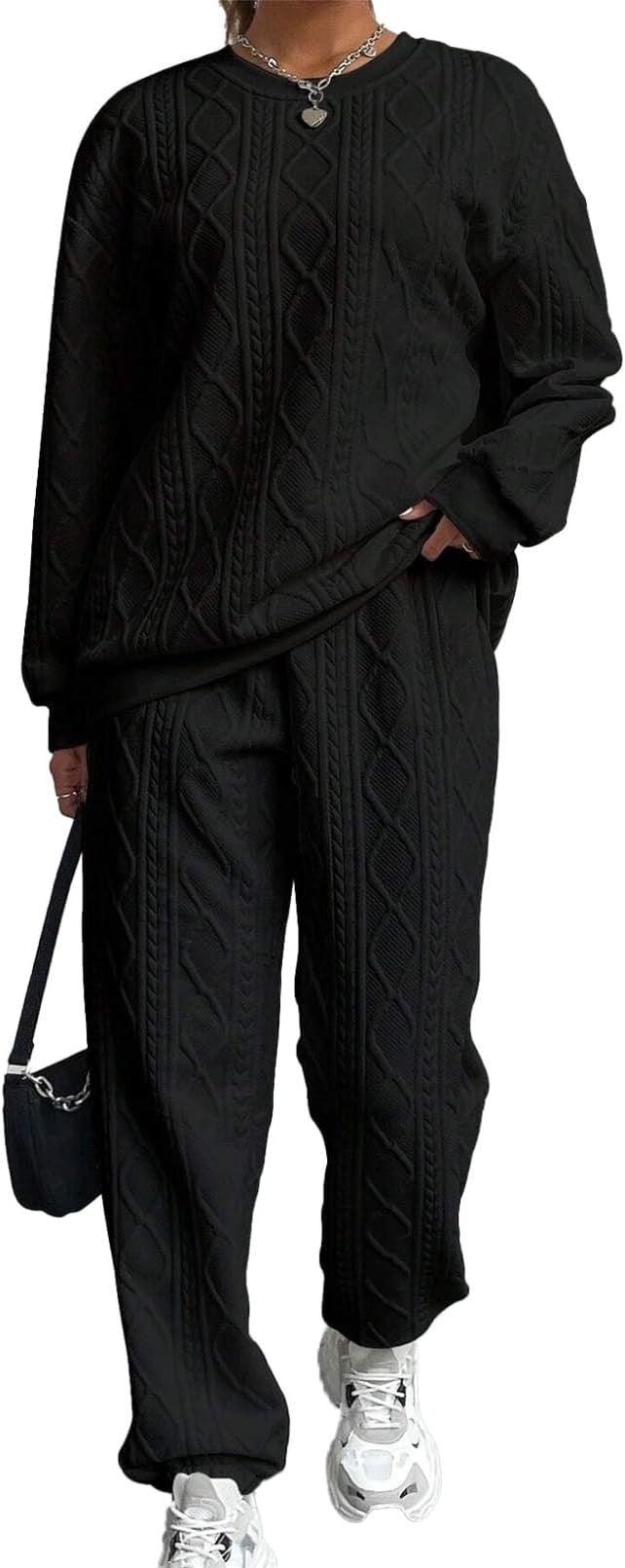 Damen gemütlicher Strick-Loungewear-Set mit Struktur EB