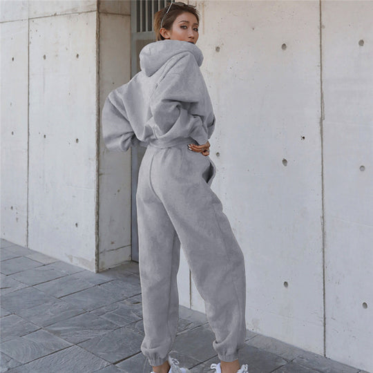 Damen nan oversized Freizeitanzug mit Kapuze und hoher Taille EB