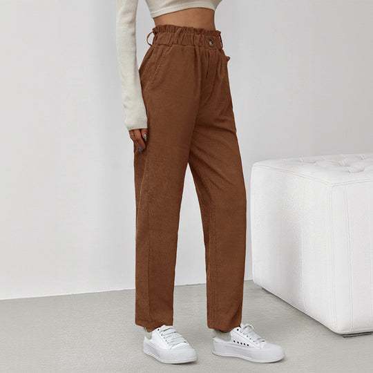 Damen stylische Hose mit hohem Taillenbund und bindbarem Gürtel EB