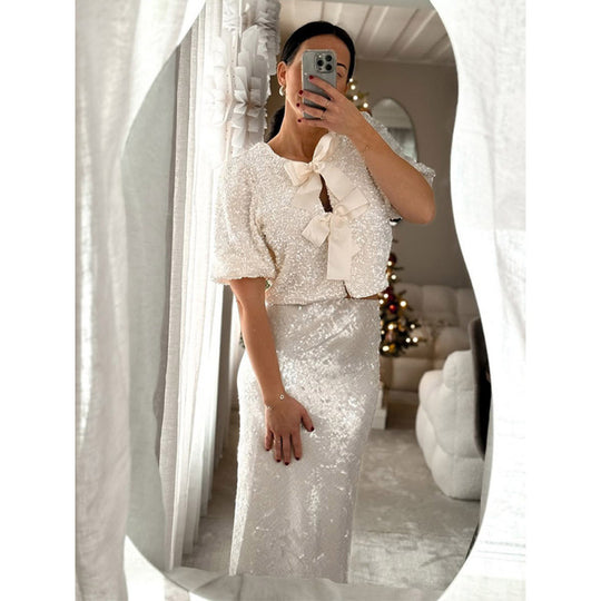 Damen Paillettenbluse mit Schleifendetails EB