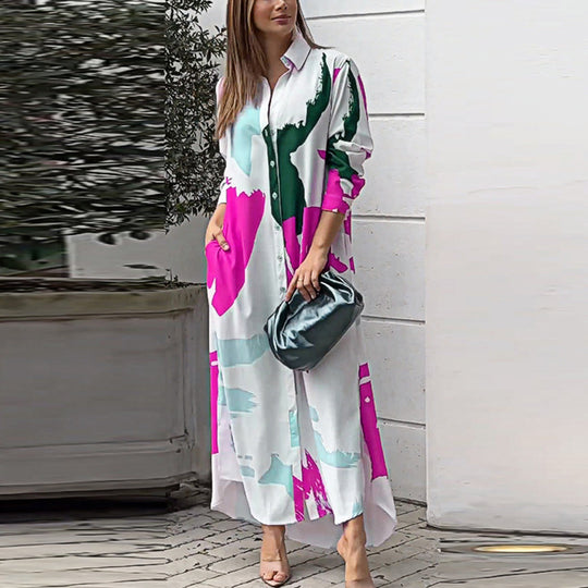 Damen Maxi-Hemdrobe mit buntem Kunstdesign EB
