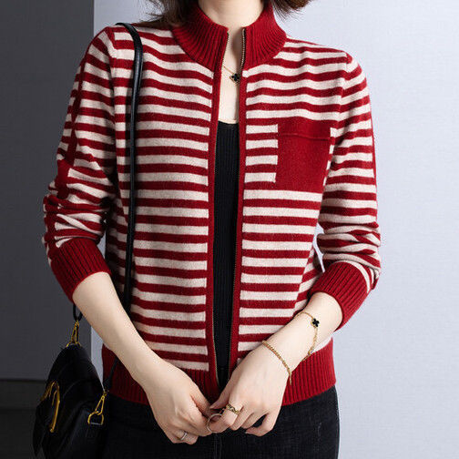 Damen Strickjacke mit Stehkragen und Reißverschluss EB